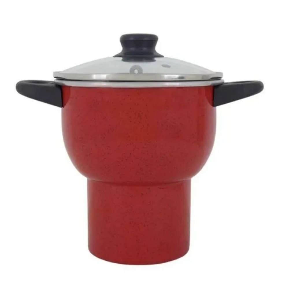 Cuscuzeira Vermelho 18cm Com Tampa De Vidro Em Alumínio