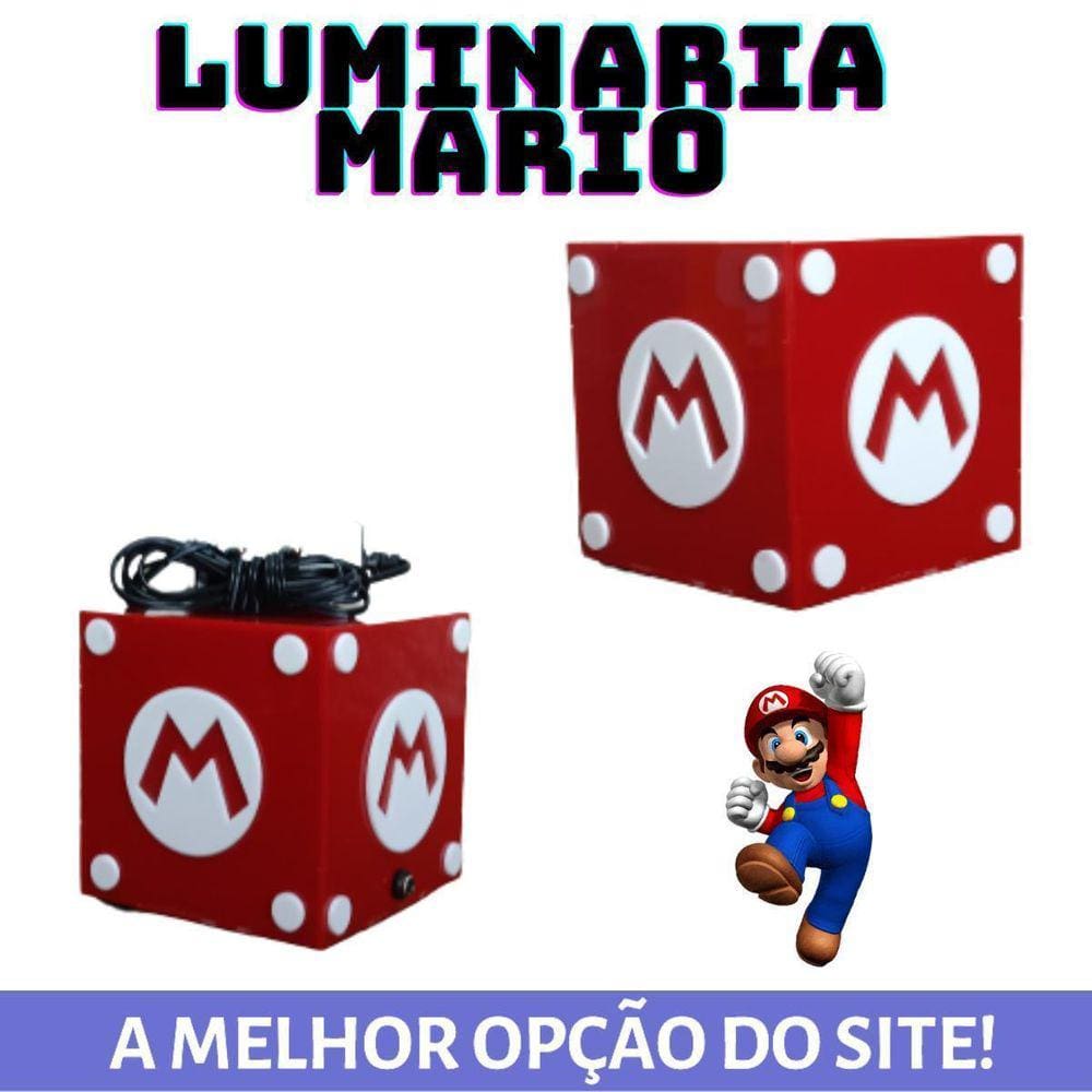 Luminaria Abajur Cubo Bloco Super Mario Bross Geek