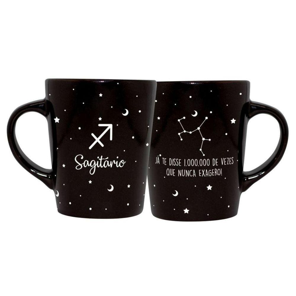 Caneca Cerâmica Signos Zodíaco Preta Presente 270Ml