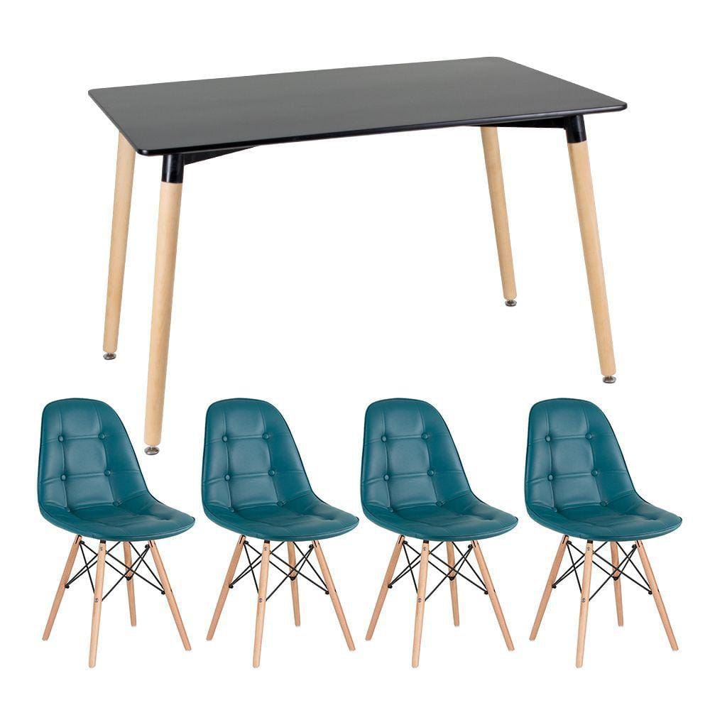 Mesa de jantar retangular Eames 80 x 120 cm + 4 cadeiras Eiffel Botonê