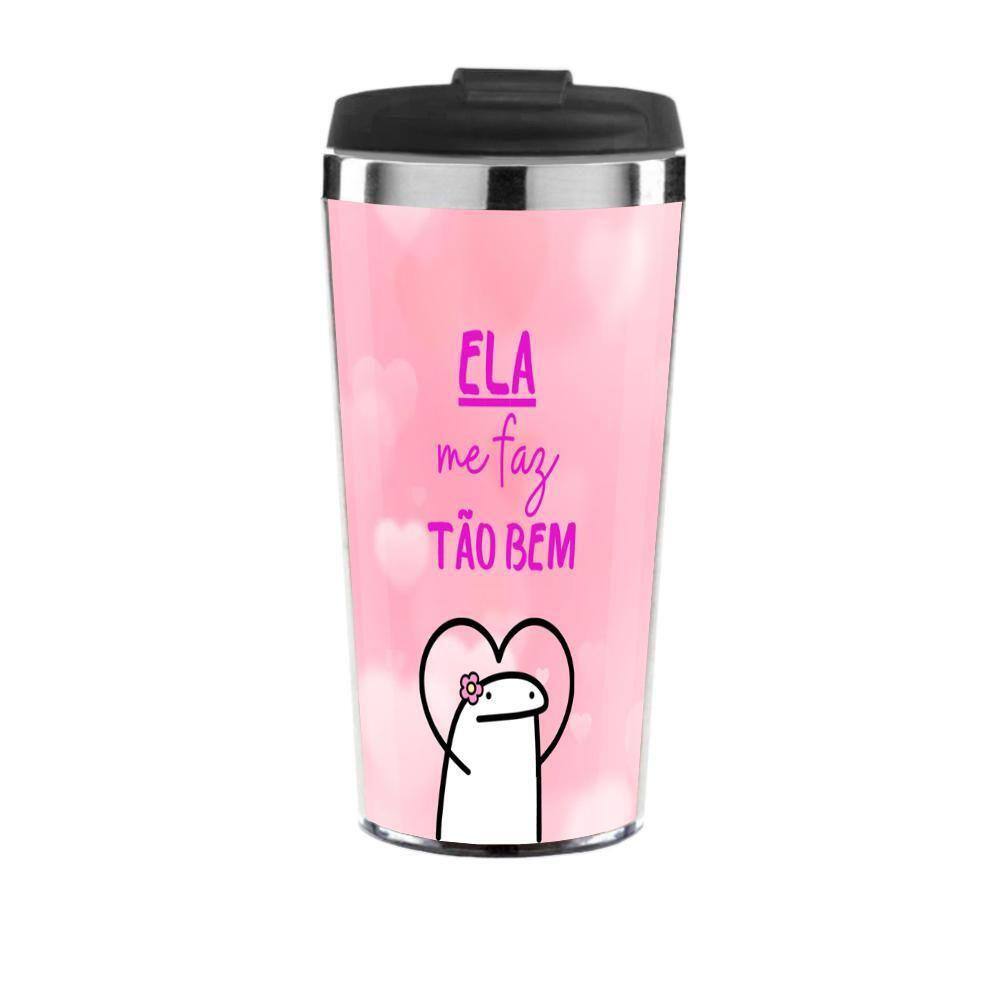 Copo Térmico Personalizado Tema Namorados Ela Me Faz Tão Bem