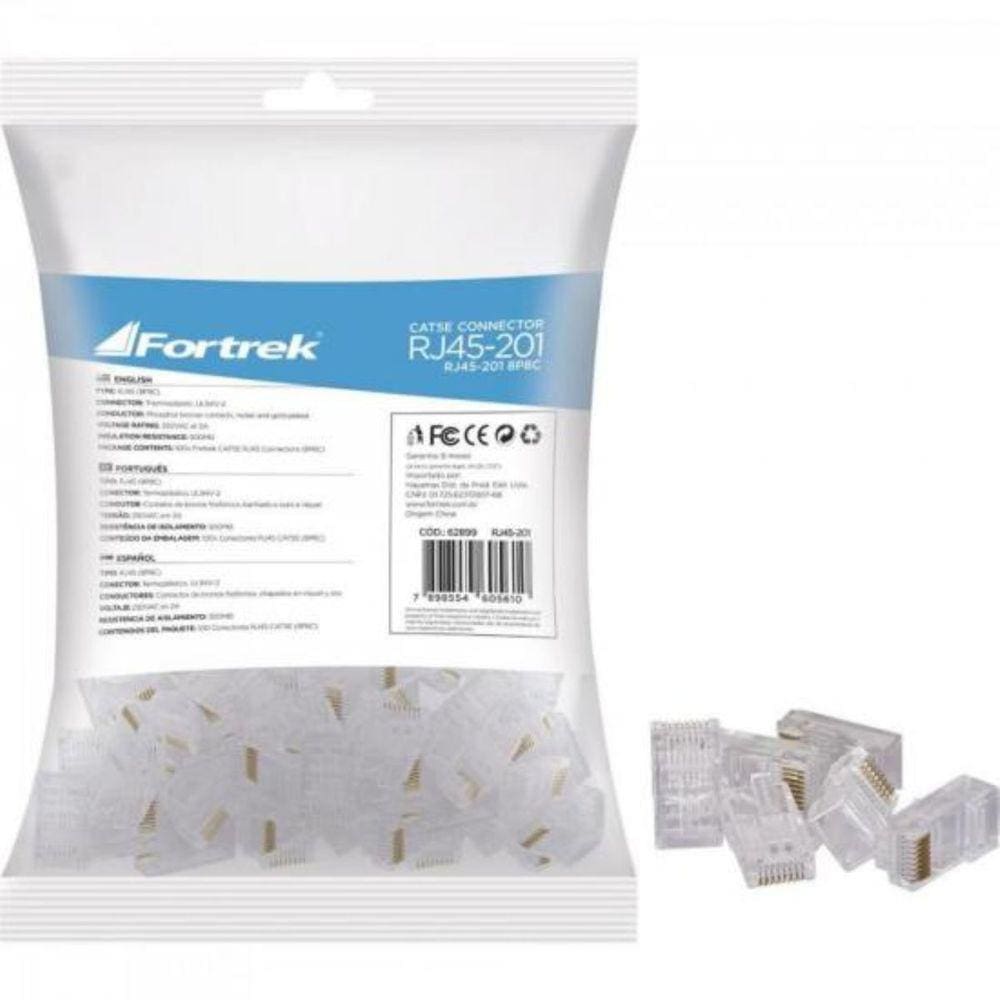 Kit 10 Pacotes Conector RJ45 CAT5 E Macho 201 FORTREK PACOTE C/ 1000 PEÇAS