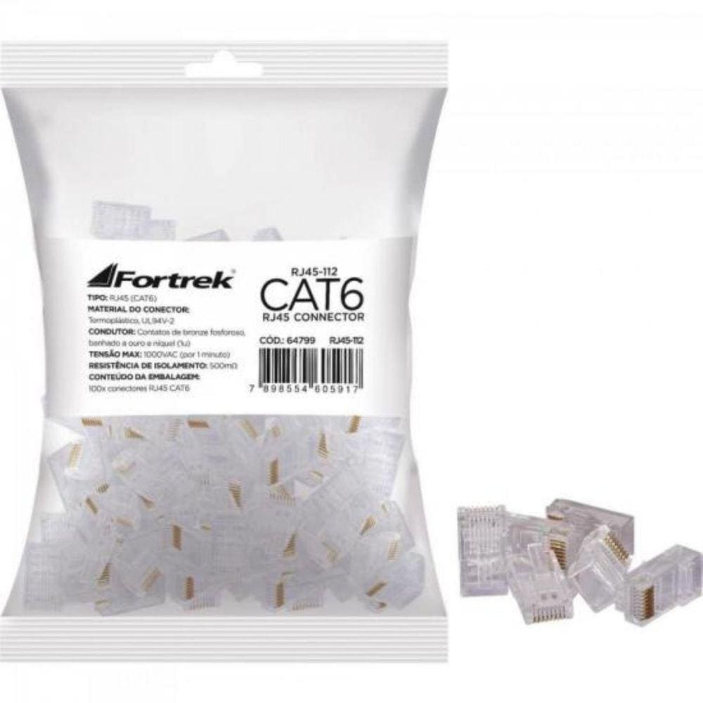 Kit 3 Pacotes Conector RJ45 Cat6 Fortrek com 300 Peças