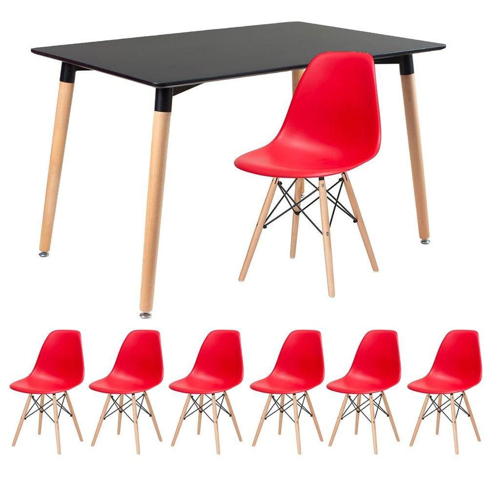 Mesa de jantar retangular Eames 80 x 120 cm + 6 cadeiras Eiffel DSW