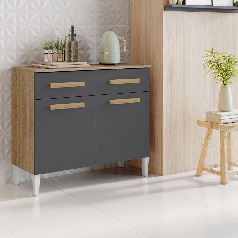 Balcão Para Cozinha Com 02 Portas e 02 Gavetas Juma Cor Atacama Grafite Aramóveis