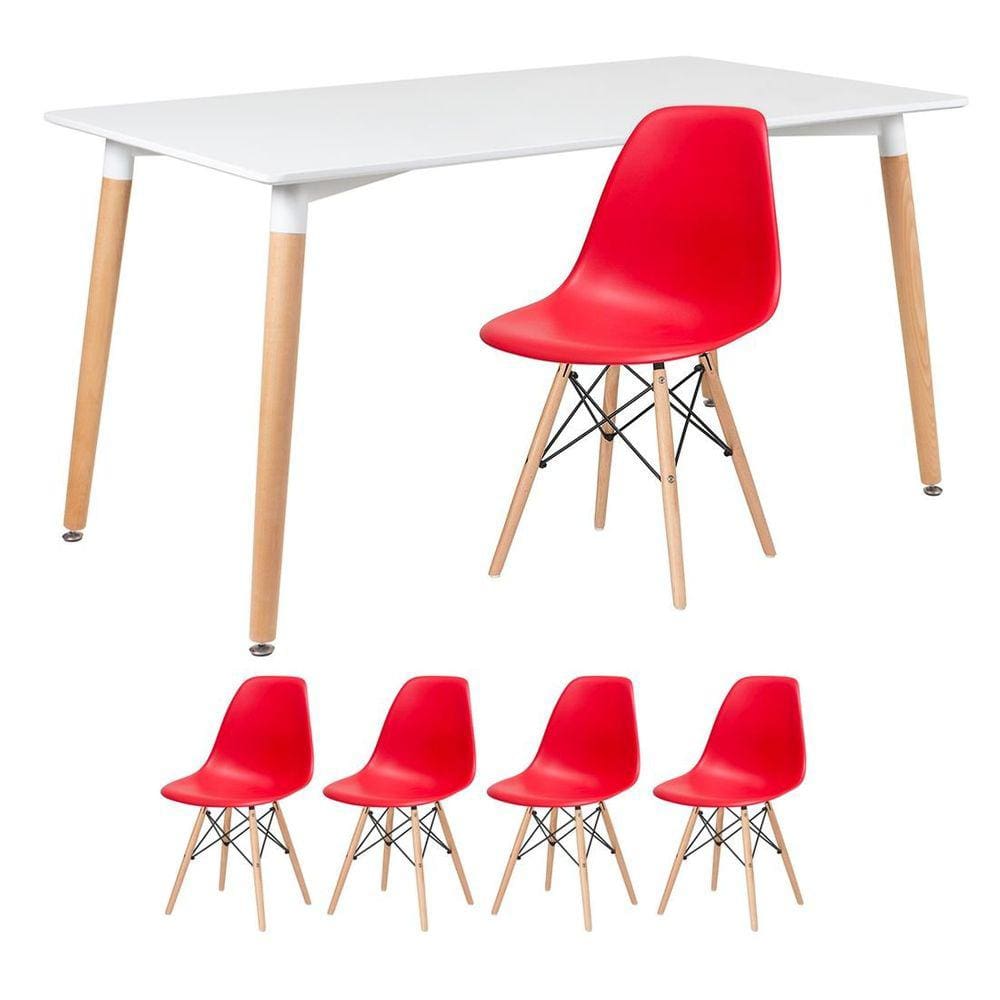 Mesa de jantar retangular Eames 80 x 140 cm + 4 cadeiras Eiffel DSW