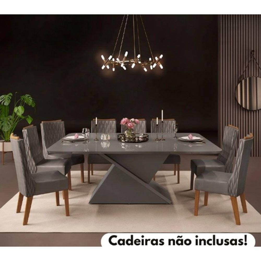 Mesa Jantar 2,00 X 1,00 Dj Zafira Tampo Chanf Madeirado Com Vidro Cinza Urbano / Cinza Urbano (20350.218)