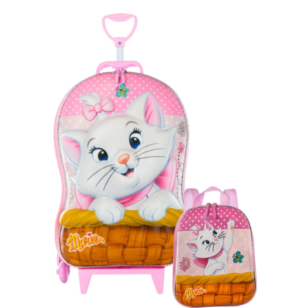 Mochila Rodinha Tripla Lancheira Gata Marie 3d Maxtoy