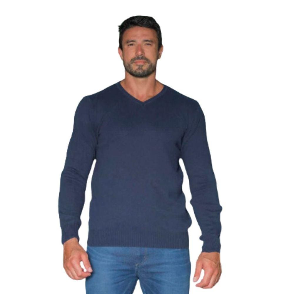 Blusa Tricot Masculina Azul Marinho Básica Gola V P Ao G Malharia Star