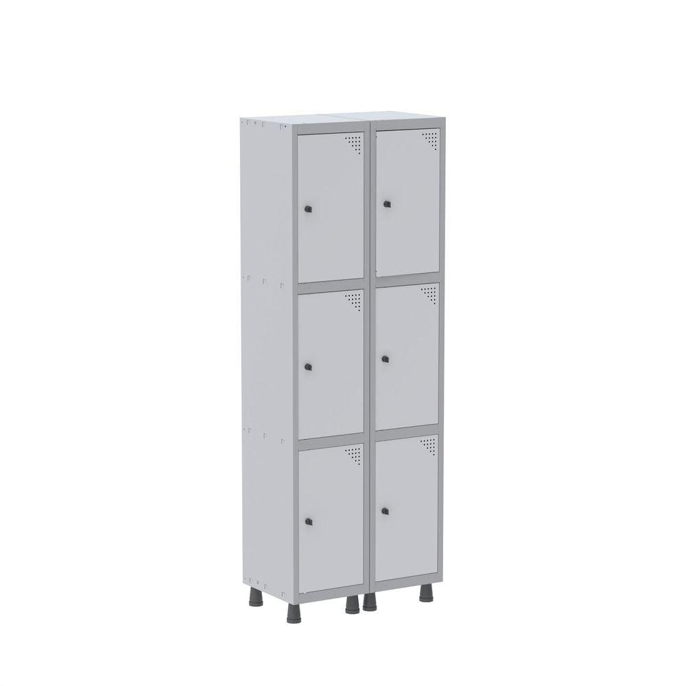 Armário Roupeiro 6 Portas Aço GRP 502/6 Pandin Móveis Cinza/Branco