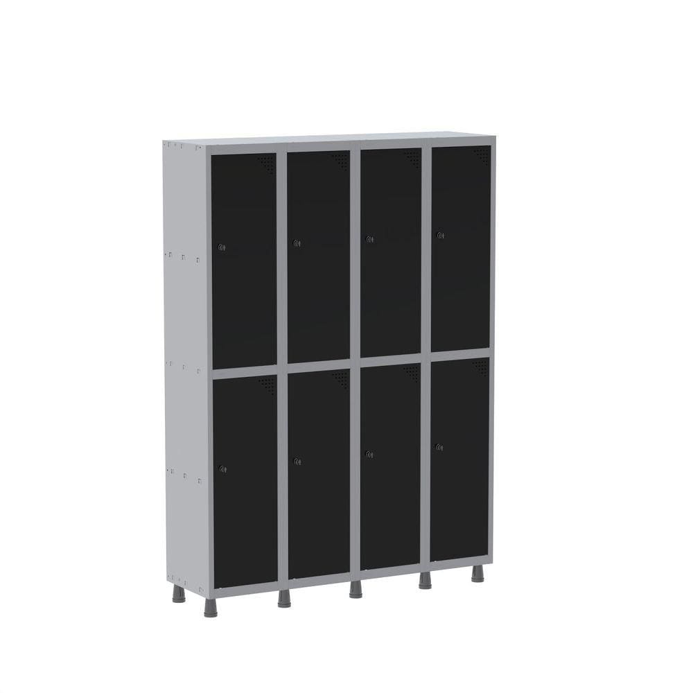 Armário Roupeiro 8 Portas Aço GRP 504/8 Pandin Móveis Cinza/Preto