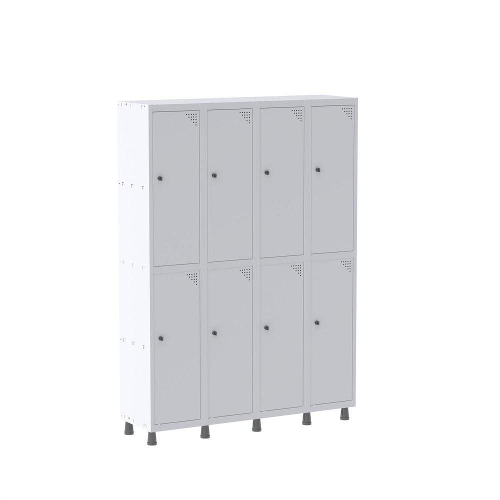 Armário Roupeiro 8 Portas Aço GRP 504/8 Pandin Móveis Cinza/Branco