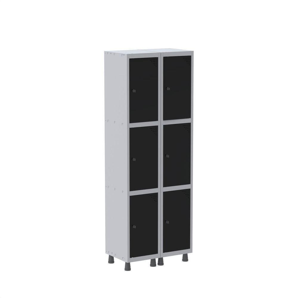Armário Roupeiro 6 Portas Aço GRP 502/6 Pandin Móveis Cinza/Preto