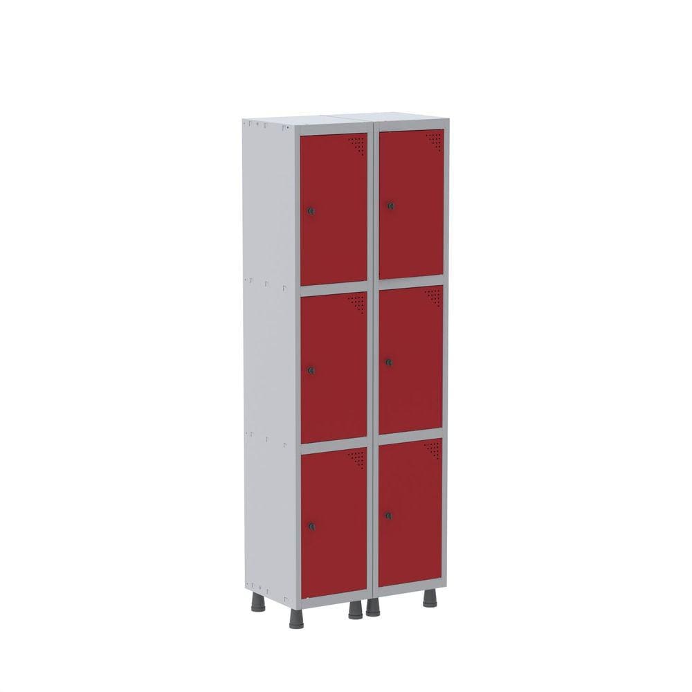 Armário Roupeiro 6 Portas Aço GRP 502/6 Pandin Móveis Cinza/Vermelho