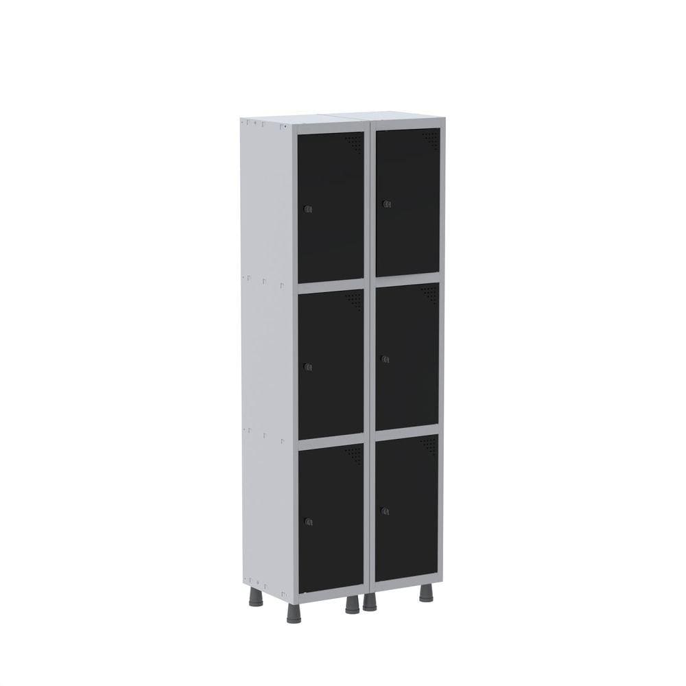 Armario Roupeiro 6 Portas Aço GRP 502/6 Pandin Móveis Cinza/Preto