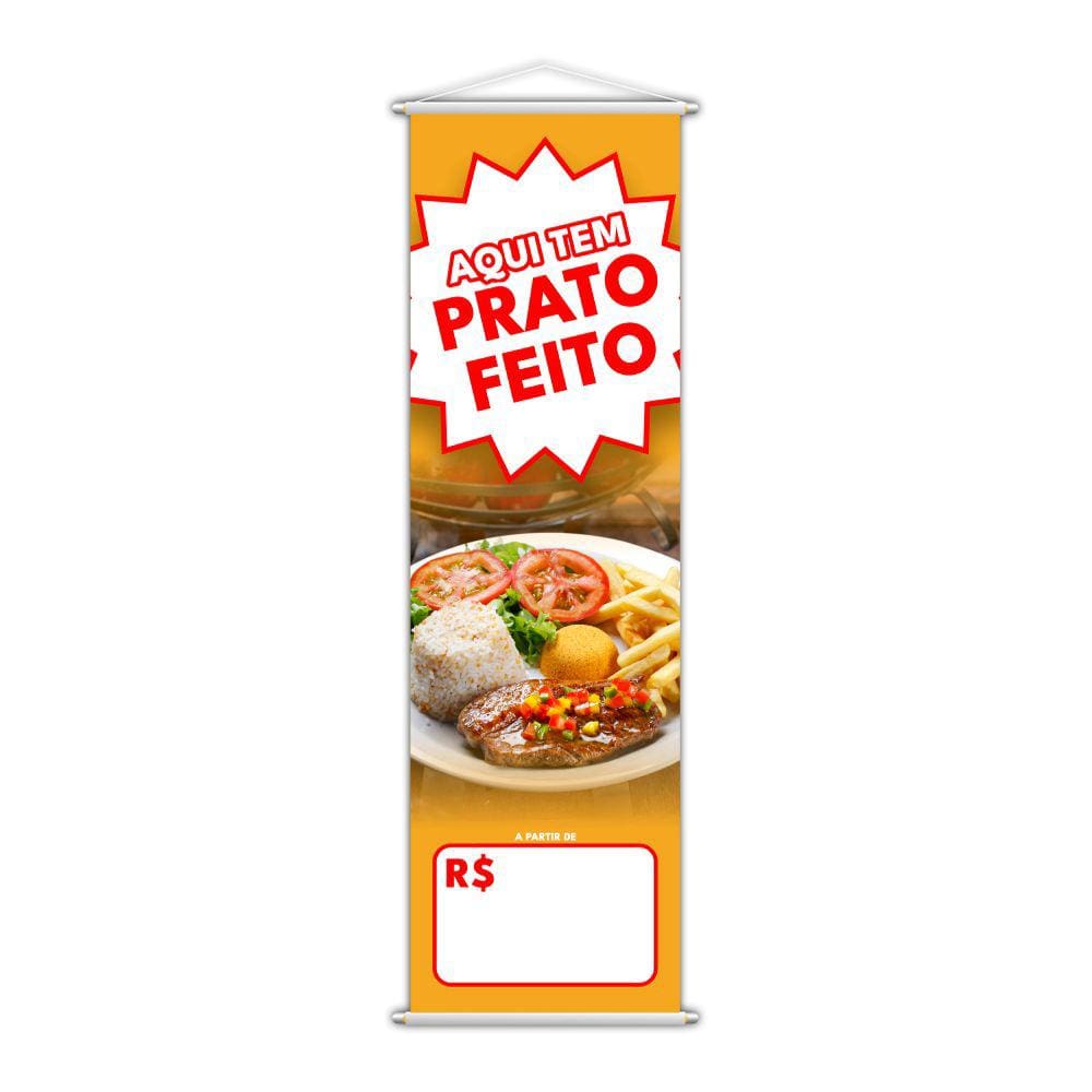 Banner Aqui Tem Prato Feito Restaurante Preço 100x30cm
