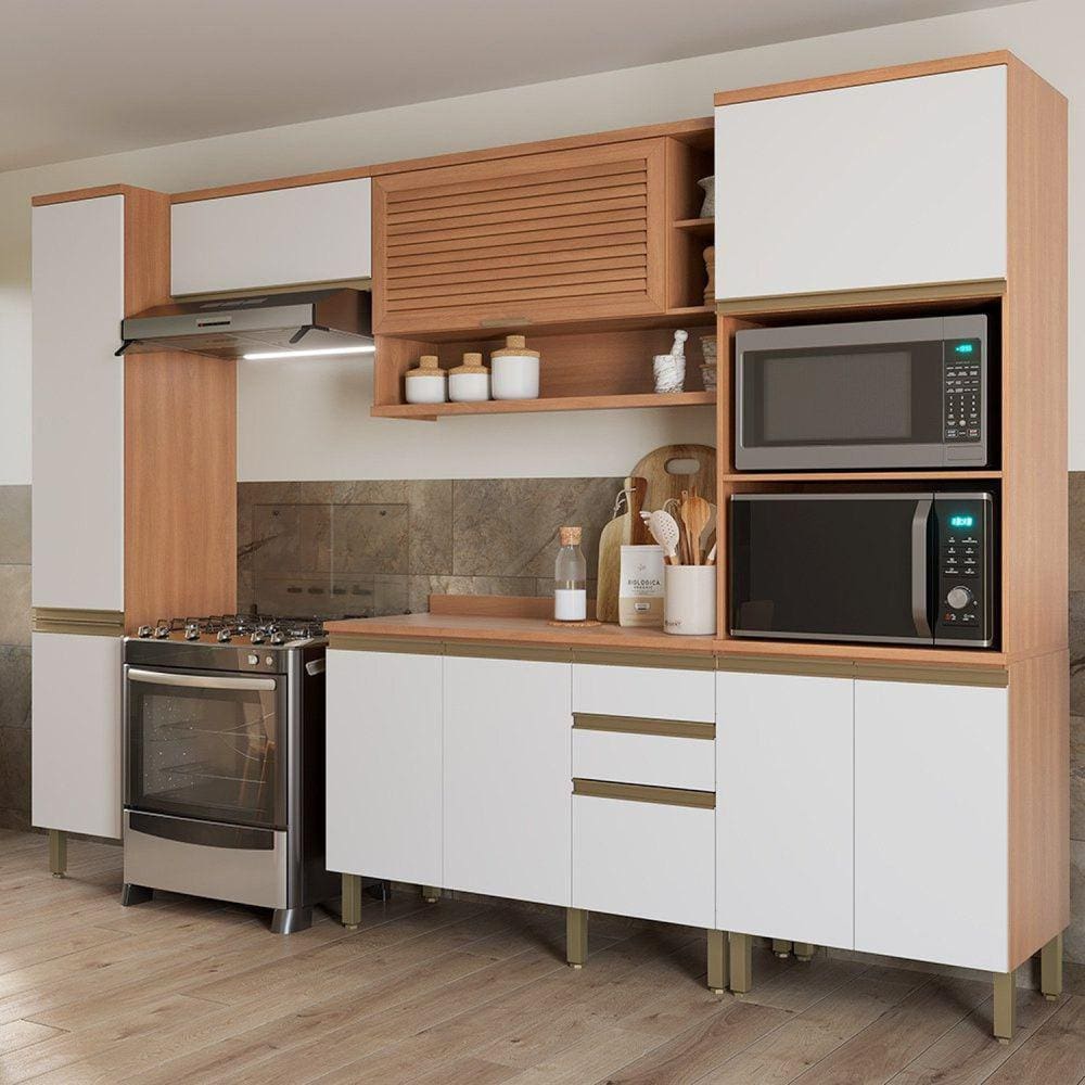 Cozinha Completa 5 Peças com Balcão Macadâmia Freijó/Branco
