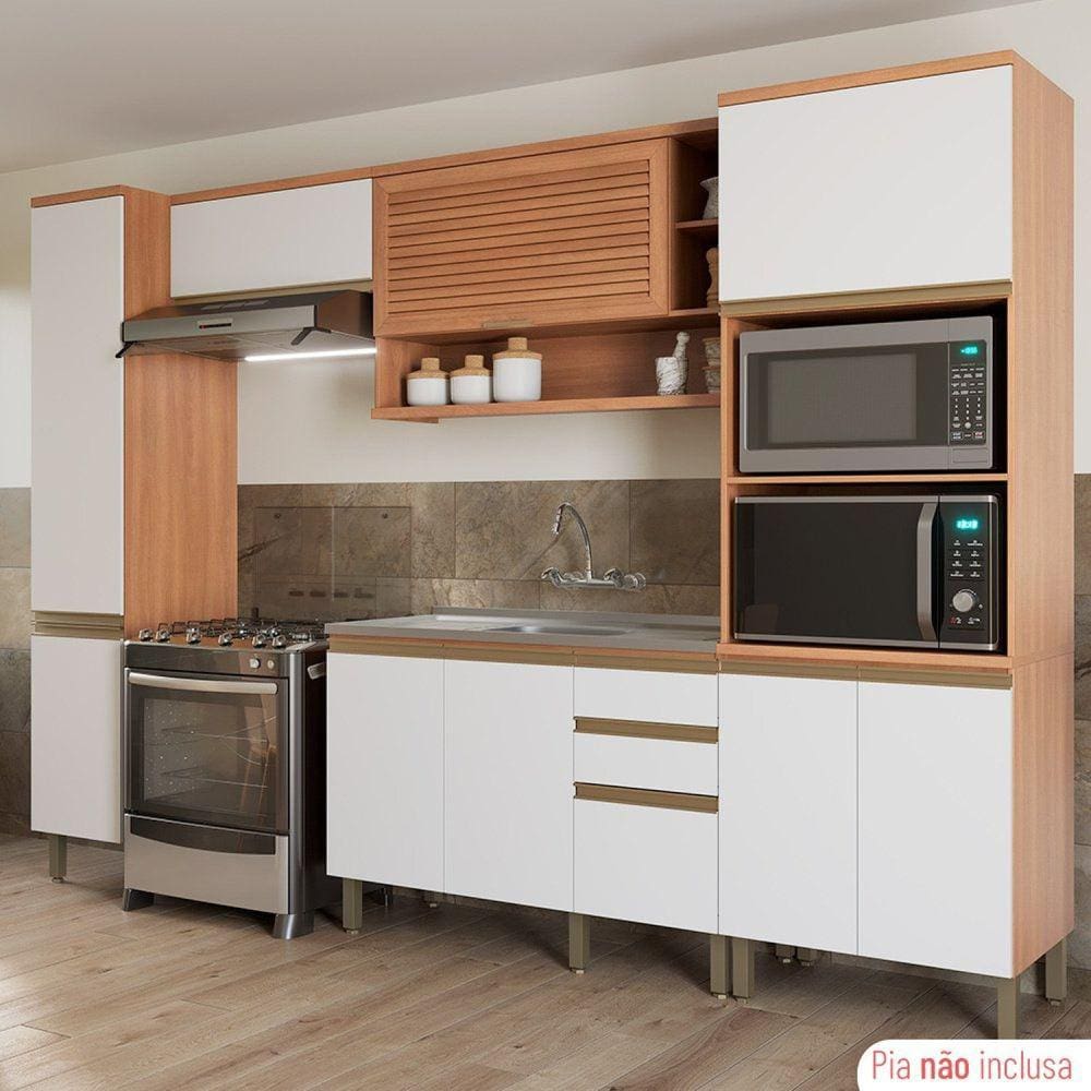 Cozinha Completa  5 Peças com Balcão Macadâmia Freijó/Branco