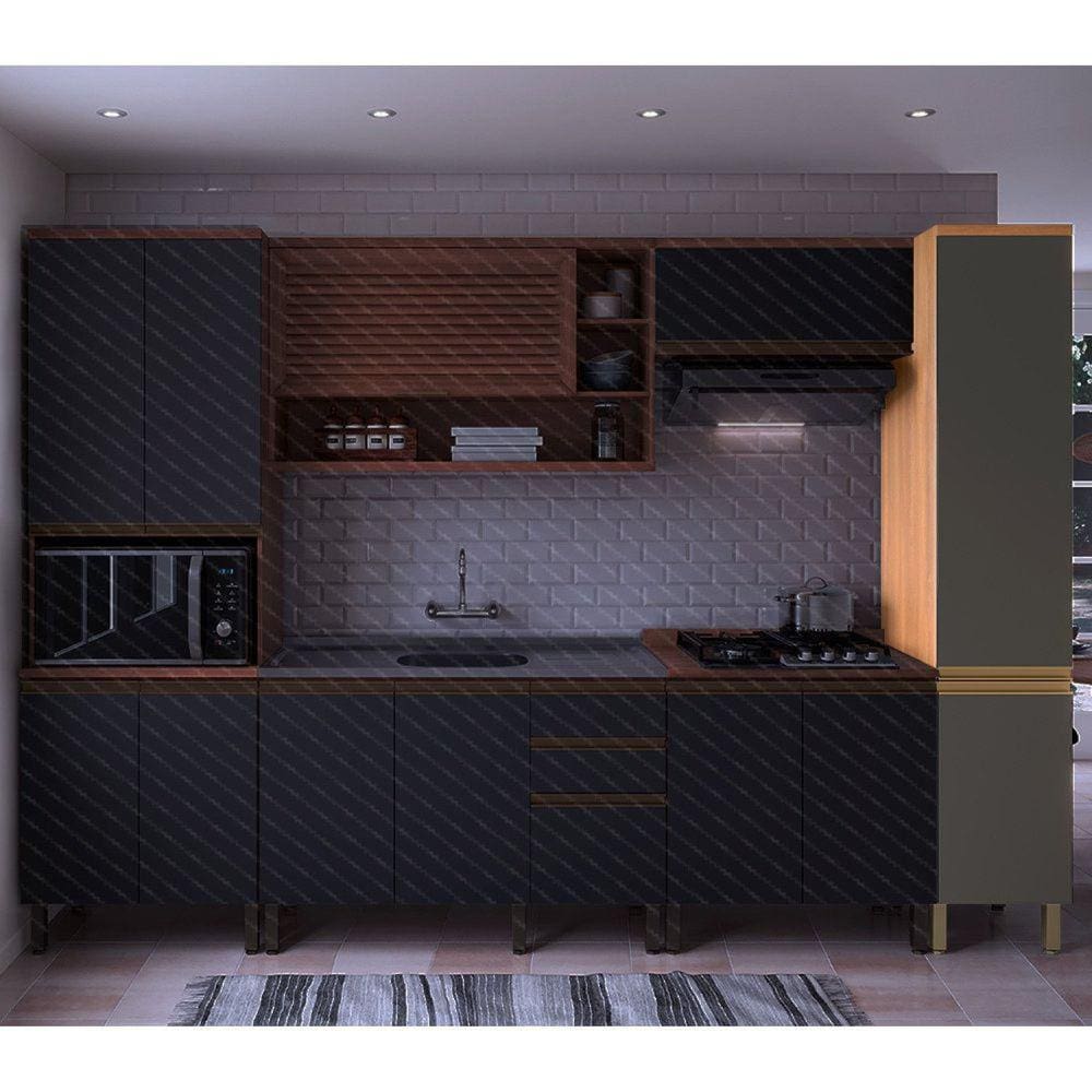 Paneleiro de Cozinha Macadâmia 40cm 2 Portas Freijó/Grafite