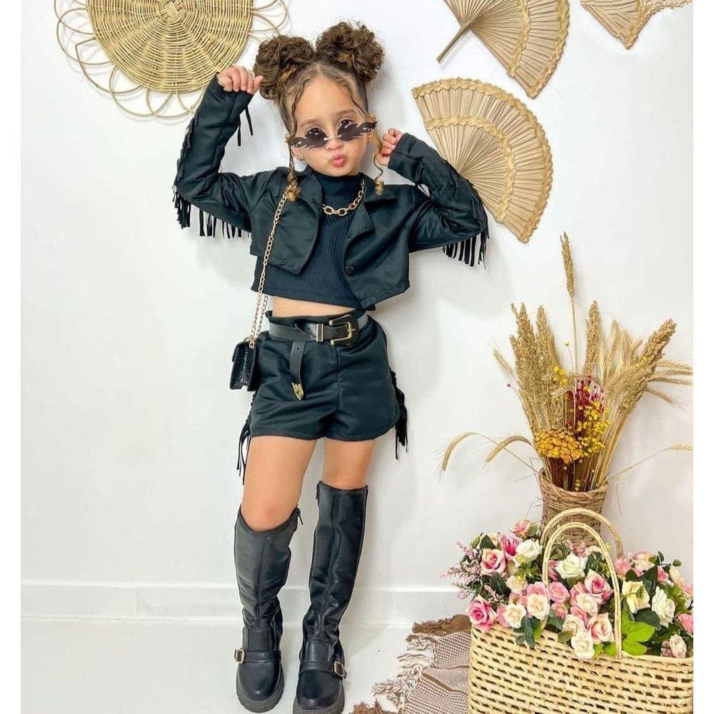Conjunto Country Infantil Menina Blogueirinha/Festa junina-3 peças-Blazer-Cropped-Short