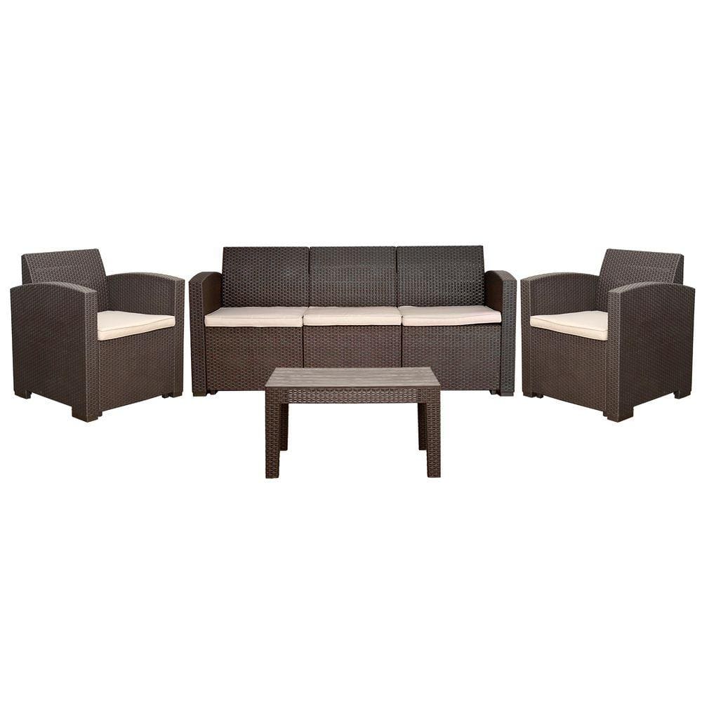 Conjunto de Sofá Estilo Rattan Confort 5 Lugares para Jardim Área Externa D7home