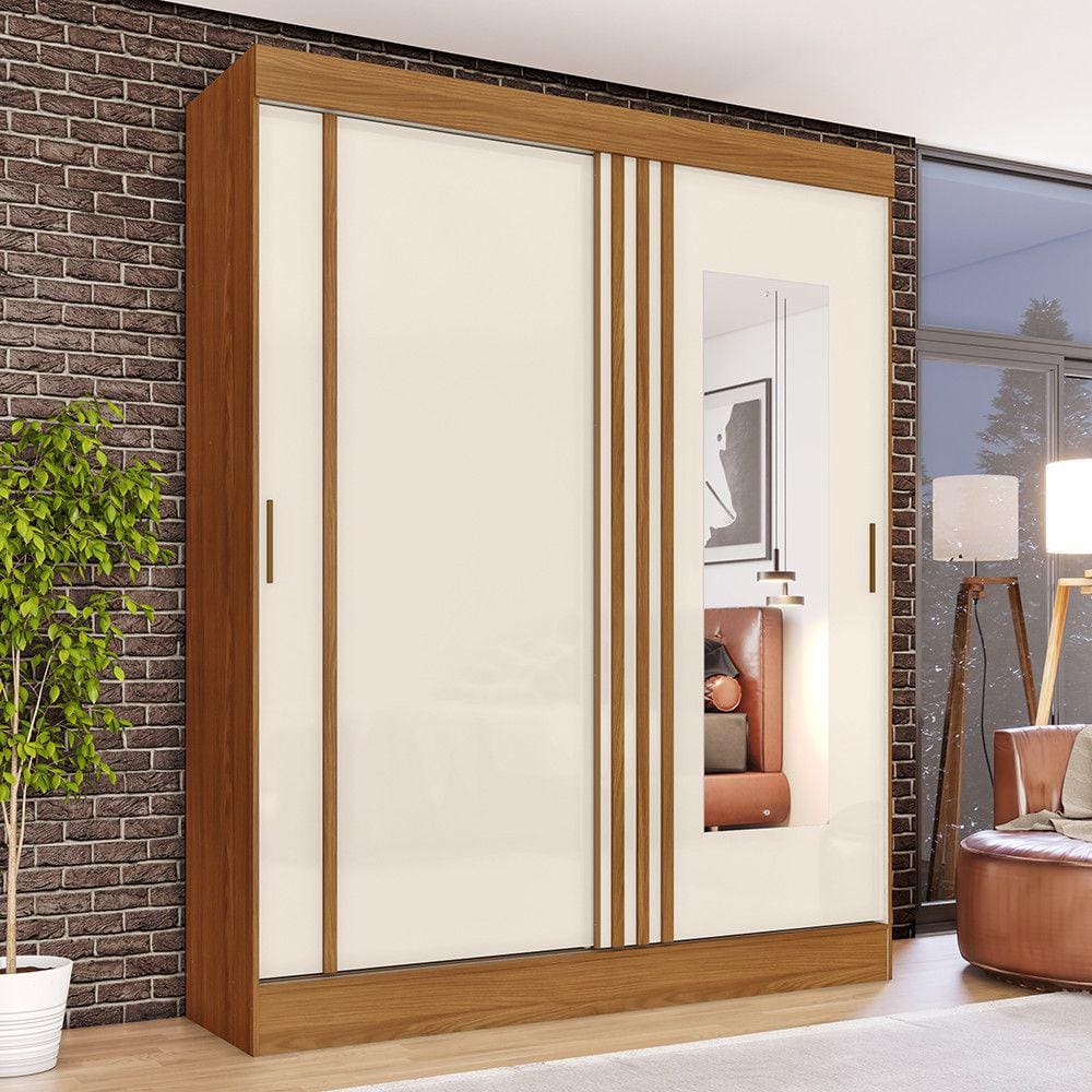 Guarda Roupa Solteiro 2 Portas Com Espelho 2 Gavetas Marcel Casa 812