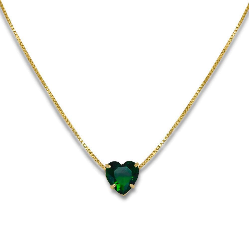 Colar Coração Verde Esmeralda Banhado Ouro 18k Semijoia