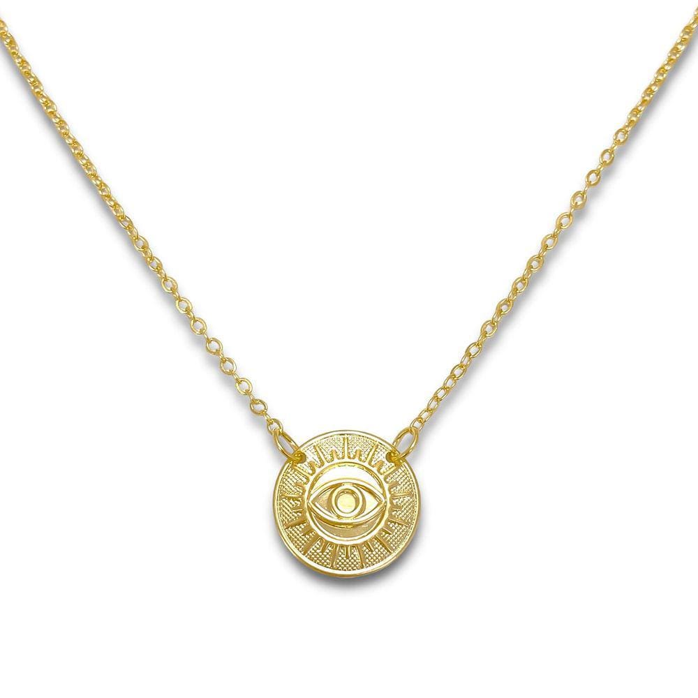 Colar Medalha Olho Grego em Relevo Banhado Ouro 18k Semijoia