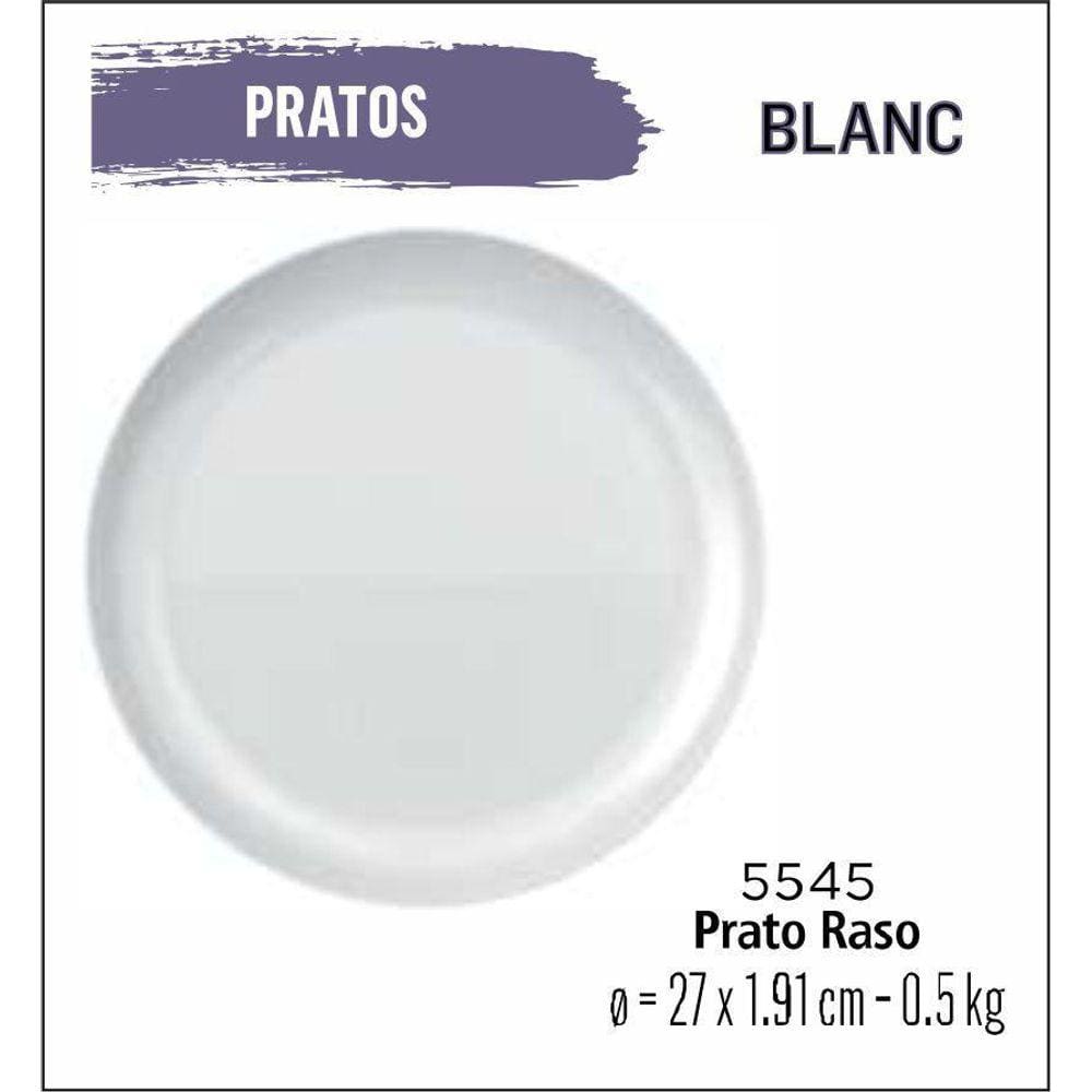 Jogo De Prato Blanc 06 Pratos Rasos - 27Cm Branco