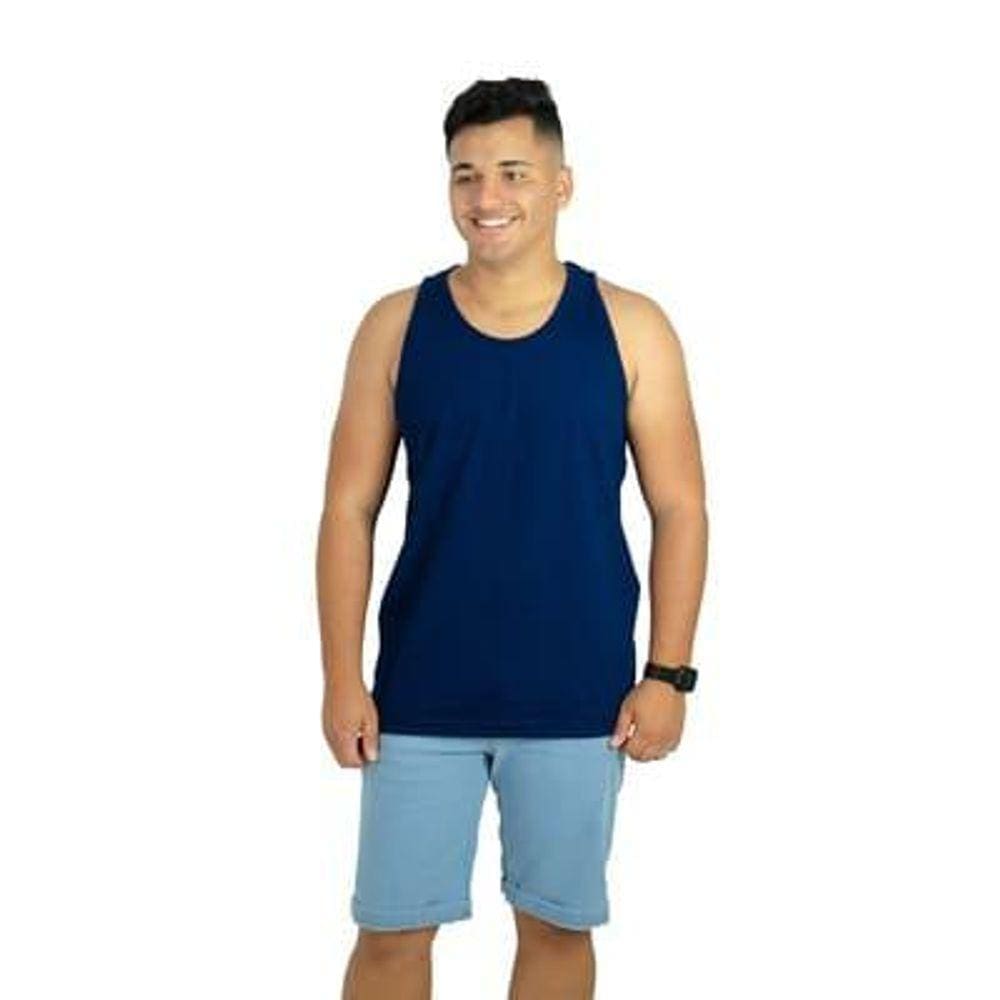 Kit com 2 Camisetas Regata Masculina Lisa (Azul marinho e Branco)