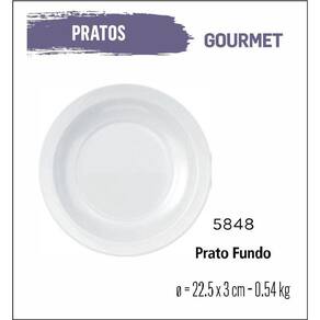 Jogo De Prato Gourmet 12 Pratos Fundo - 22Cm Branco