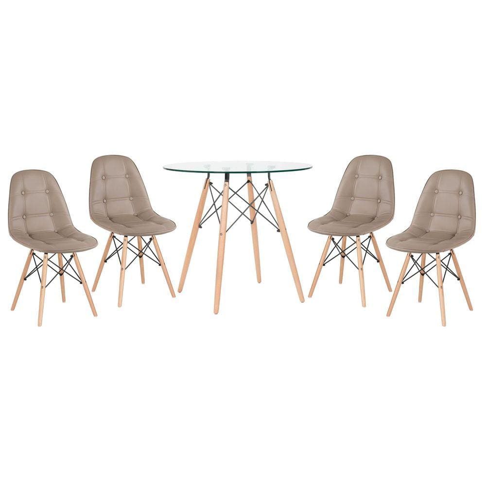 Mesa jantar cozinha redonda com tampo de vidro Eames 80 cm + 4 cadeiras Eiffel Botonê