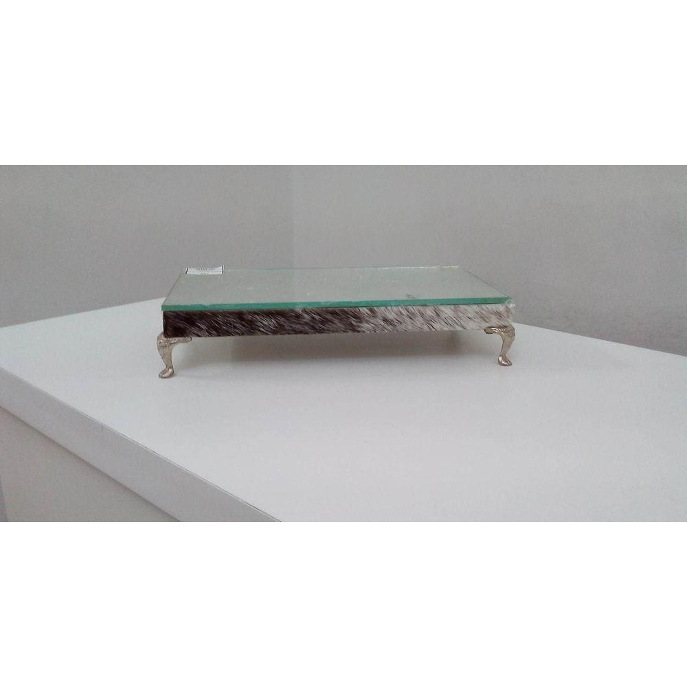 Bandeja Plataforma Marrom e Prata em MDF 24 x 13 cm