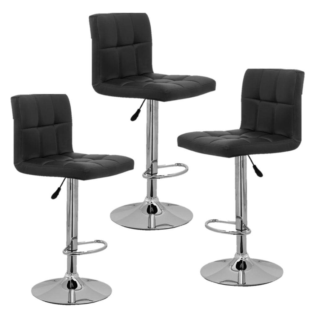 Conjunto 3 Banquetas Confort Gomos Estofada Giratória c/ Regulagem PRETO