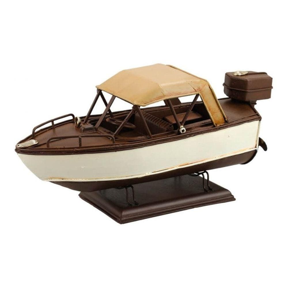 Enfeite Miniatura Lancha Marrom Retrô Vintage 12.5x26x10cm