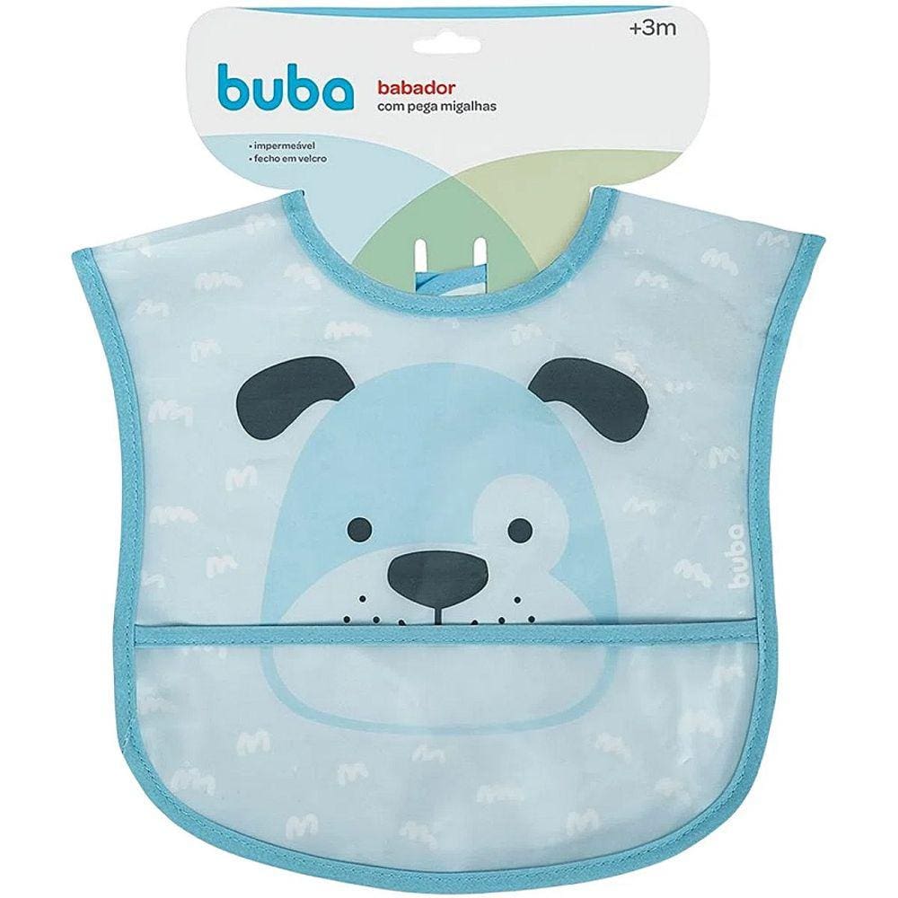Babador Com Pega Migalhas Buba Impermeável Cachorro Azul