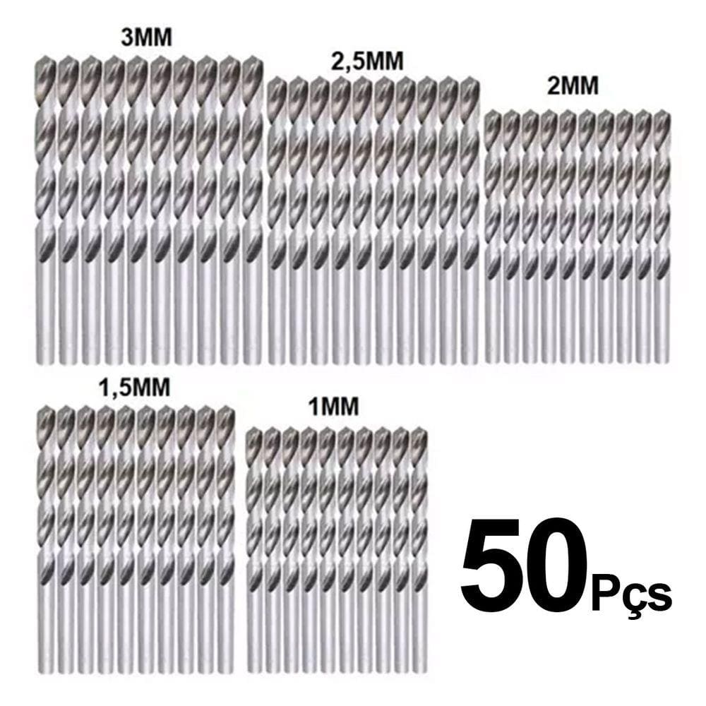 Jogo com 50 Brocas de Aço Rápido Lorben 1mm 1,5mm 2mm 2,5mm 3mm Bricolagem Marcenaria Eletrônica