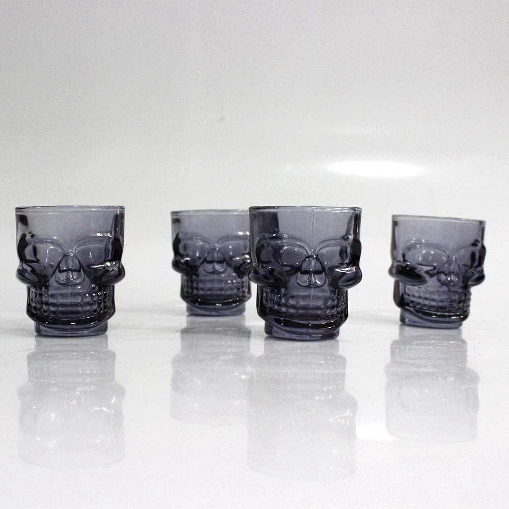 Kit Jogo 04 Copos Shot Caveira Skull Vidro Bar Tequila 42ml