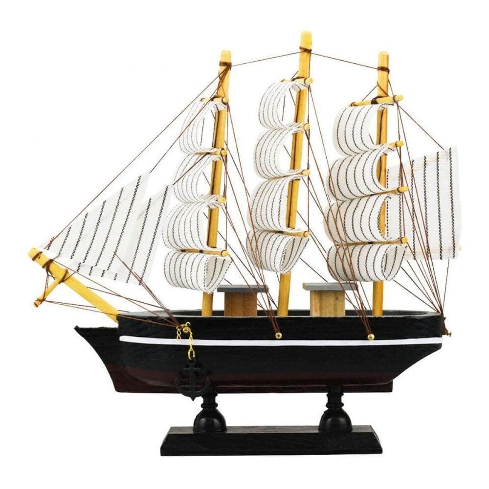 Miniatura Barco Decoração Barquinho Madeira Pequeno Preto - 20cm