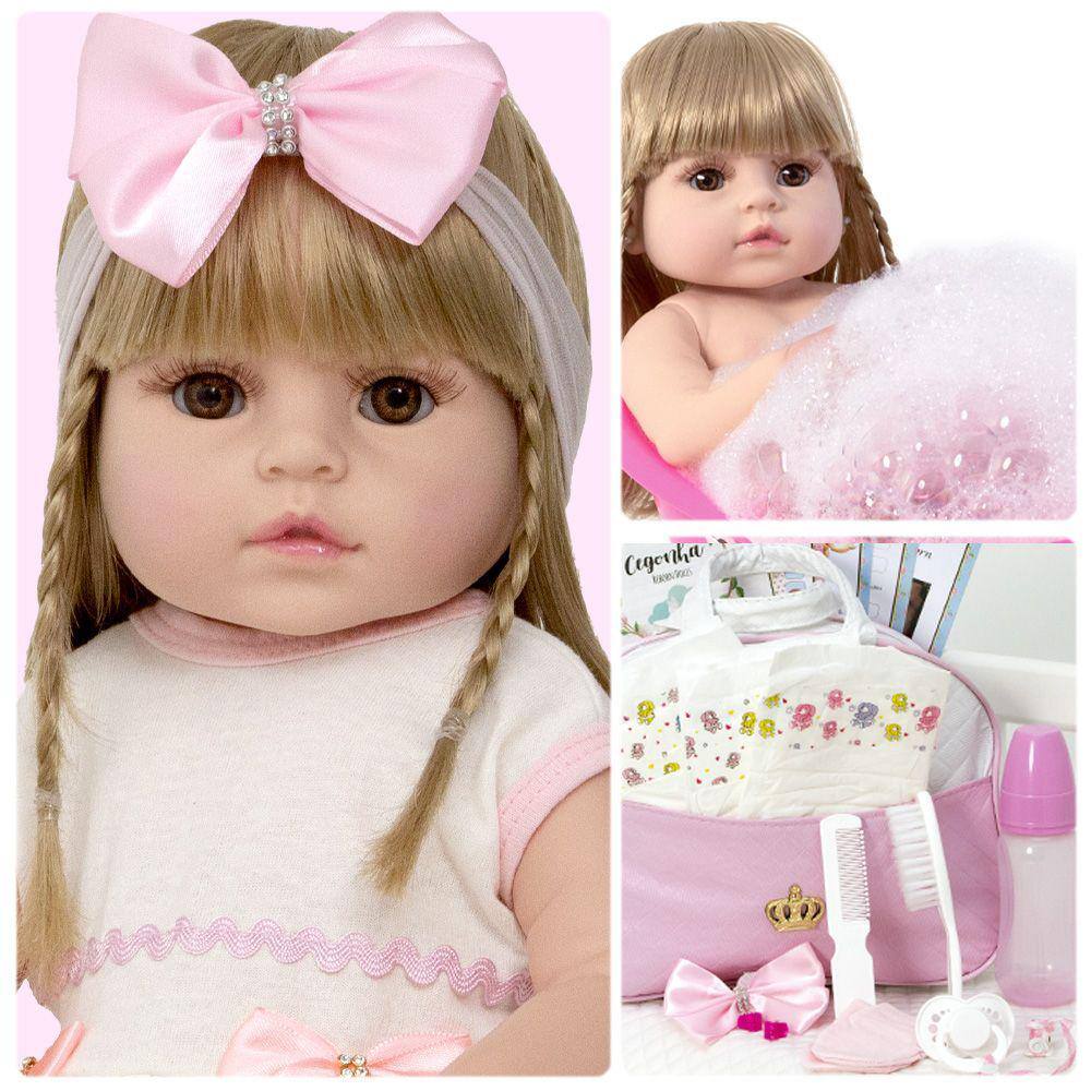 Boneca Bebê Reborn Realista Loira 20 Itens Bolsa Maternidade - USA