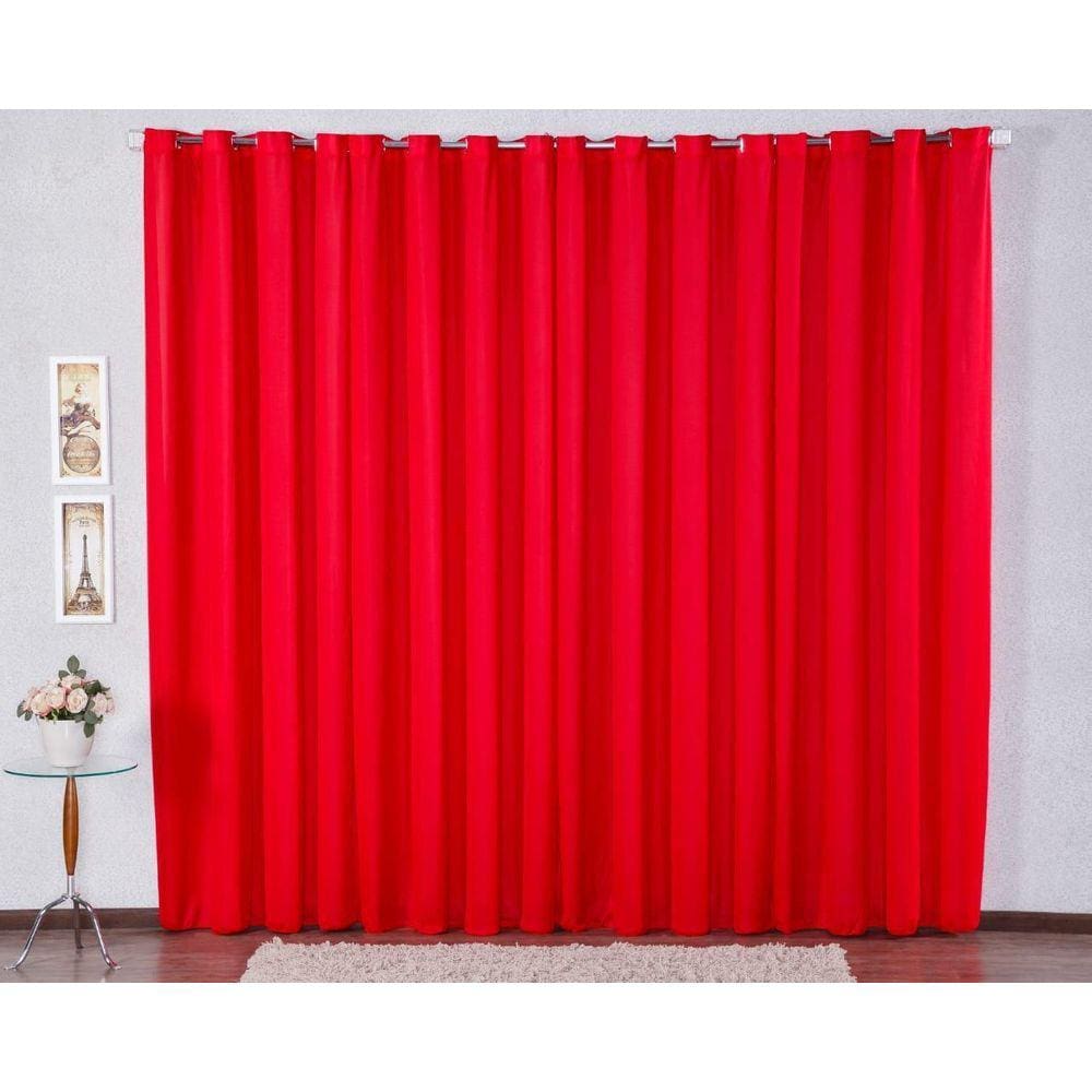 Cortina 300X280 Com Ilhós Pra Sala Malha Gel - Vermelho