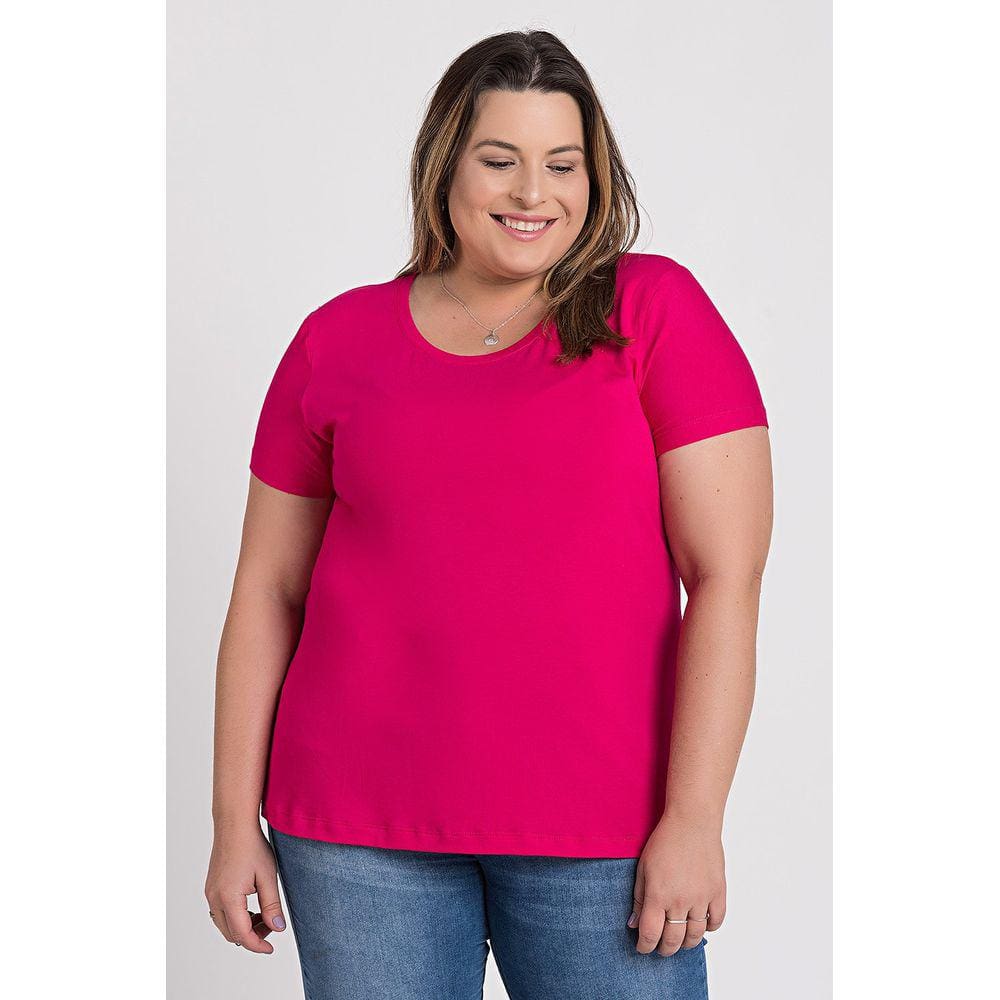 T-shirt Feminina Plus Size Visco Básica Decote Redondo - Serena