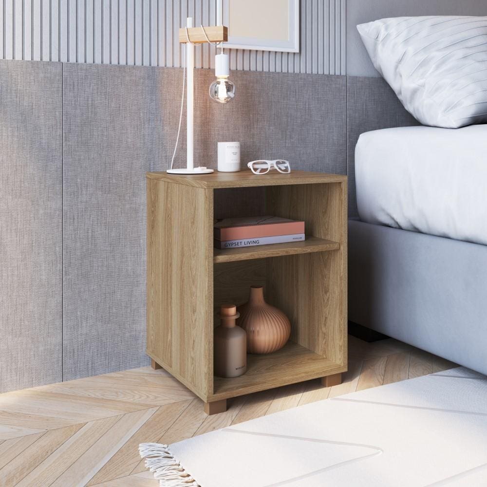 Mesa de Cabeceira Siena Com Prateleira Marrom Madeira