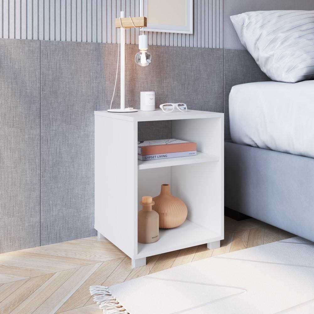 Mesa de Cabeceira Siena Com Prateleira Cor Branca