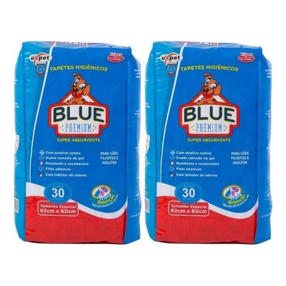 Kit 2 - Tapete Higiênico Blue Premium 30un 82x60cm = 60un