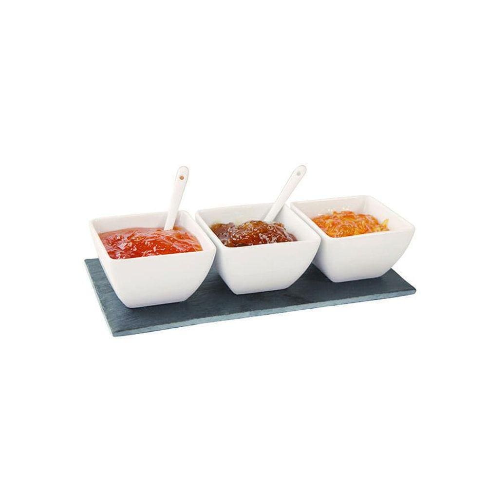 Petisqueira De Porcelana Ramequins, Colheres Com Bandeja.