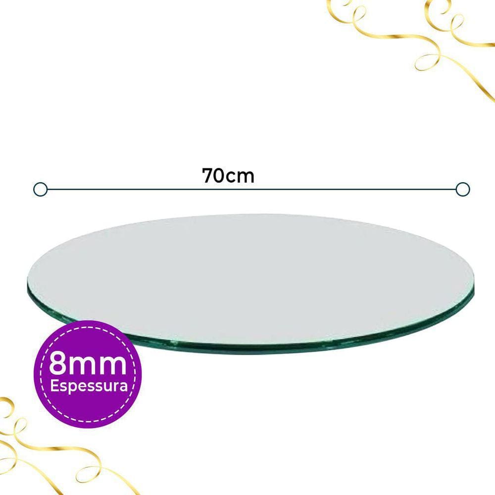 Tampo Para Mesa De Vidro Temperado 8Mm Incolor 70Cm