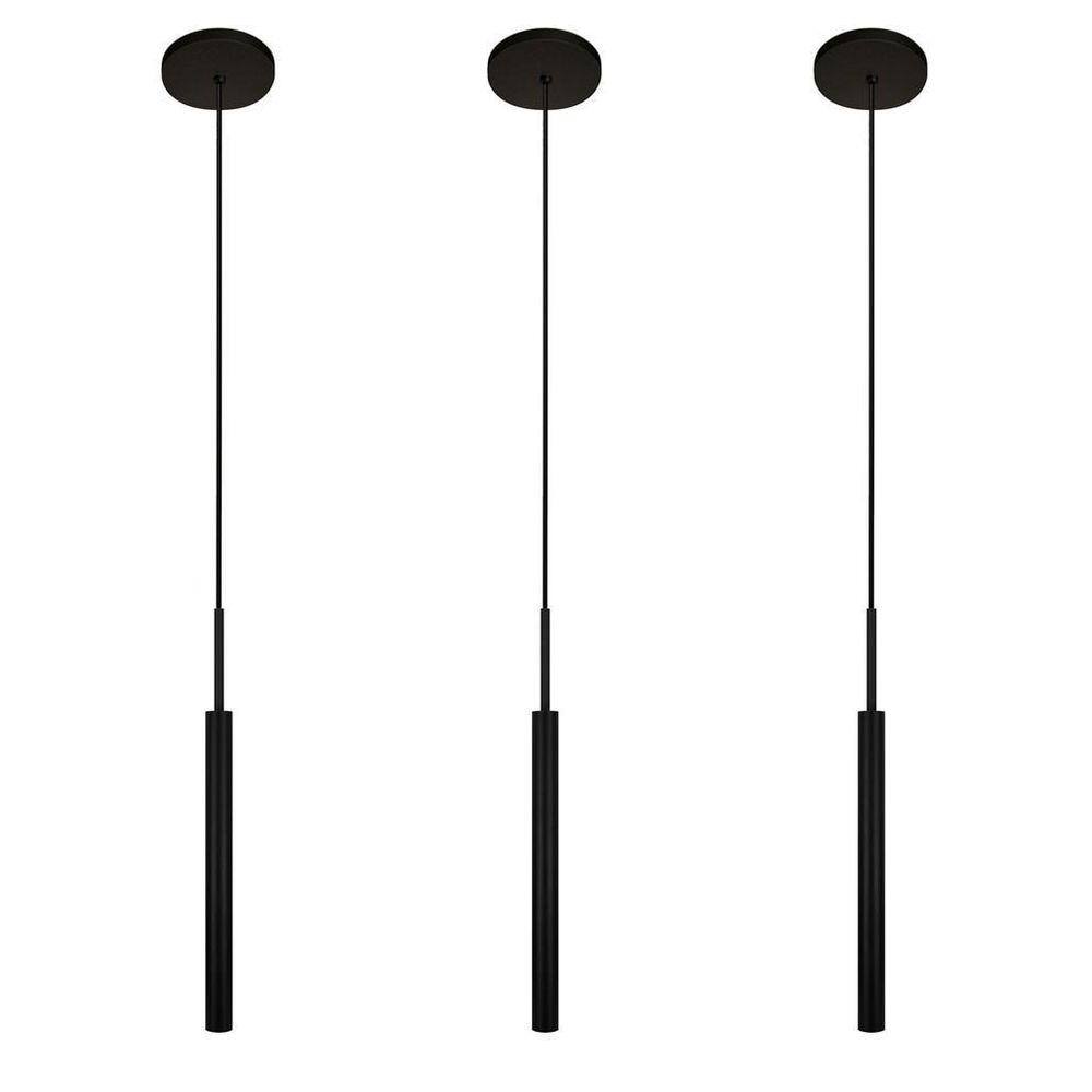 Kit 3 Luminárias Teto Tubo Pendente Sala Balcão Preto 40Cm