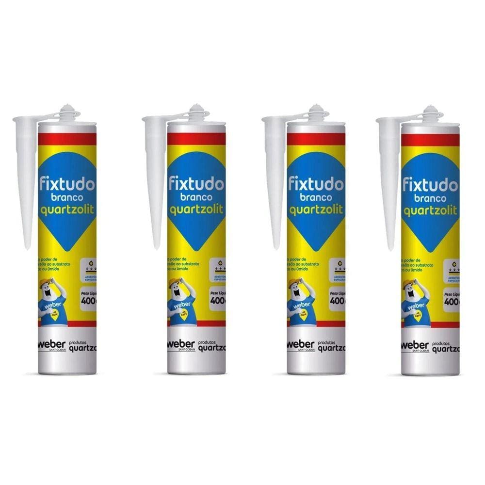 Kit 4 Cola Fixtudo Branco Quartzolit 400G Profissional