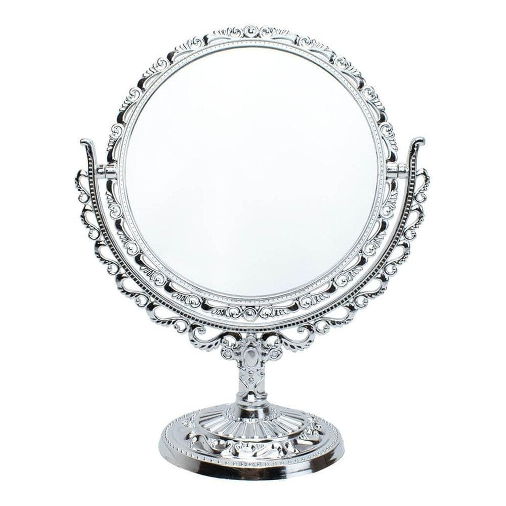 Espelho De Mesa P/ Maquiagem Redondo Prateado - 26x21cm